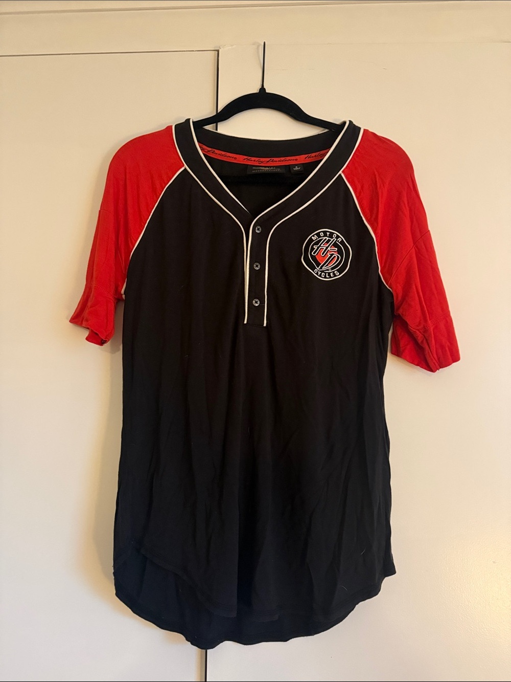 Harley-Davidson Black and Red Baseball Henley with Logo Patch